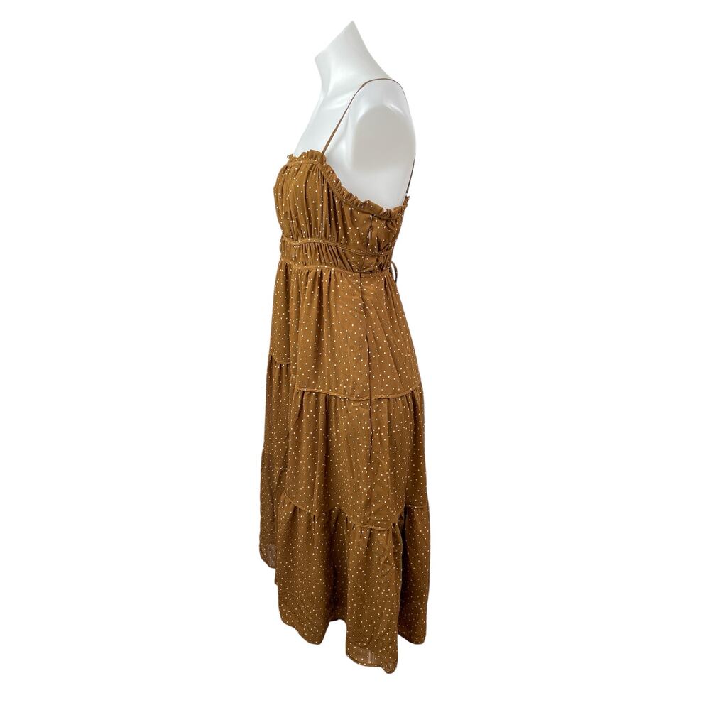 Madewell Sophia Tan Polka Dot Sleeveless Ruffle Cami Tiered Midi Dress Size 2 - Picture 3 of 6